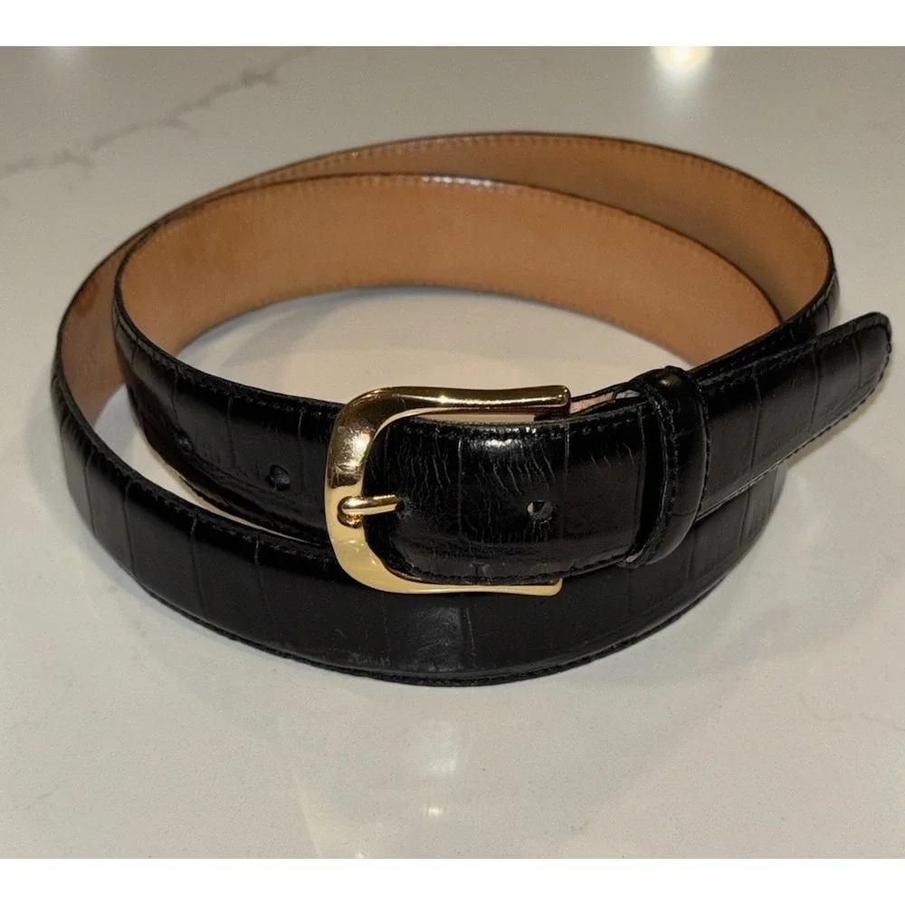 Vintage Martin Dingman Black Italian Calfskin Alligator Grain Belt Brass Size 36